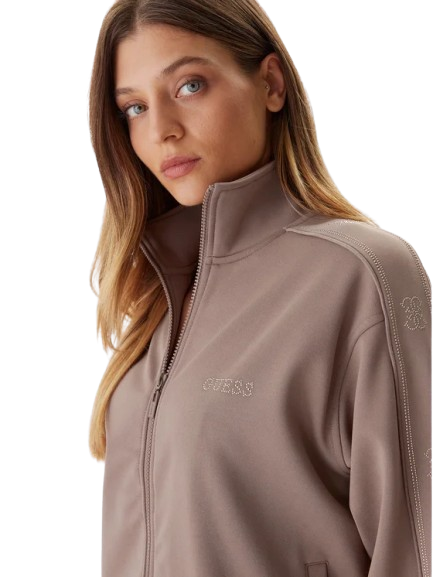 Felpa Guess Donna Tortora con Zip - Eco Octavia
