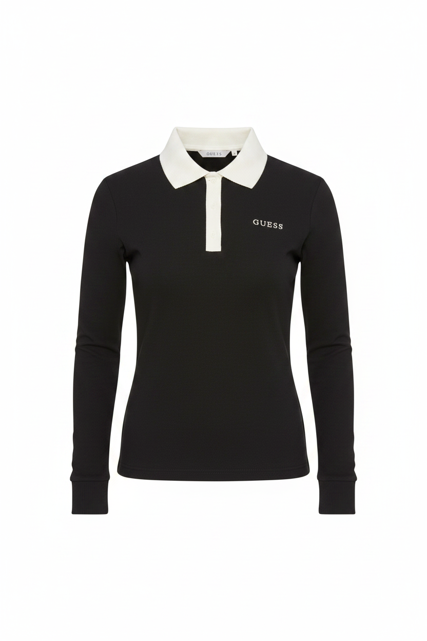 GUESS Polo Donna Manica Lunga V5BP12 Nero - Ghost Mannequin