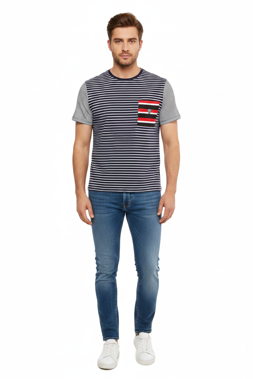 Guess T-Shirt Righe Uomo Marine U82I04 - Full Body