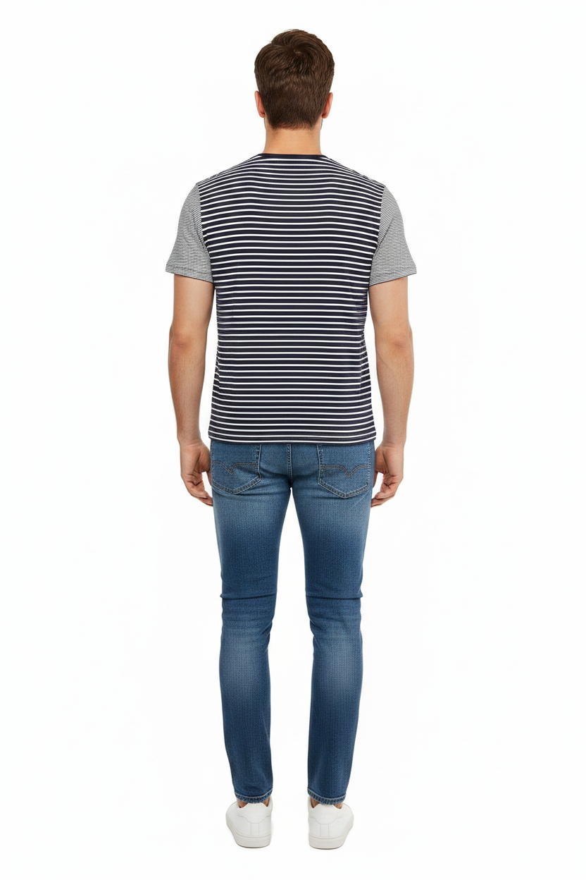 Guess T-Shirt Righe Uomo Marine - Vista Retro Full Body