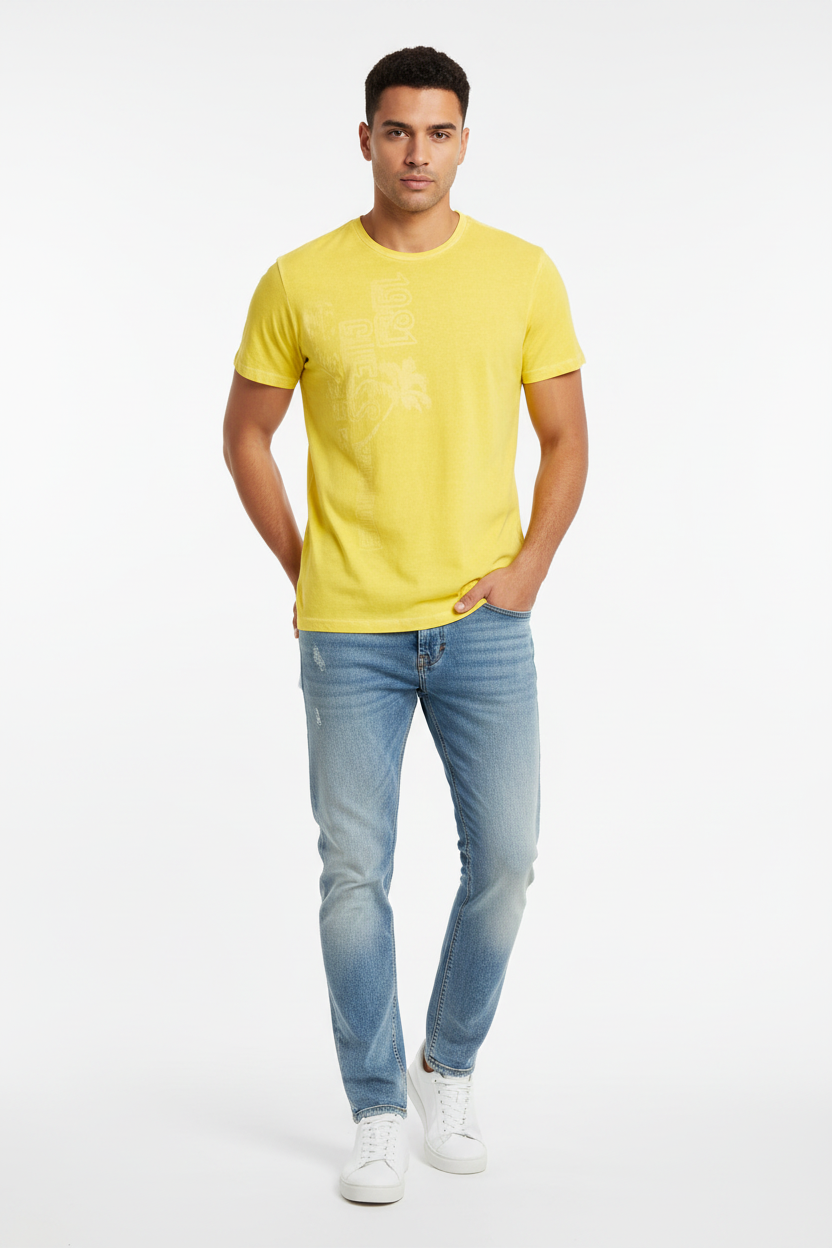 GUESS T-Shirt Uomo Fluo Effetto Vintage F72I09 Giallo Fluo - Modello