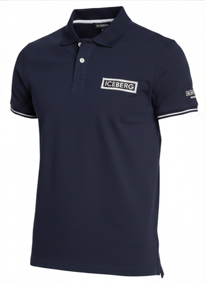Iceberg Polo Uomo ICE2MPL01 Navy Blue Logo A Rilievo Series Baseball