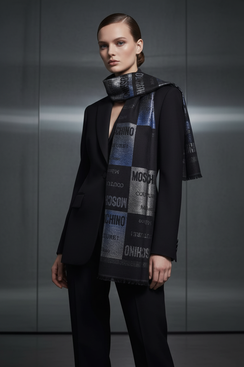 Modella con Foulard Moschino Patchwork