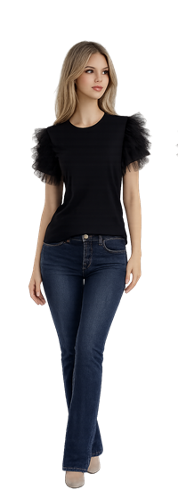 Nosecrets T-Shirt Donna Maniche Tulle 251NS185 Nero