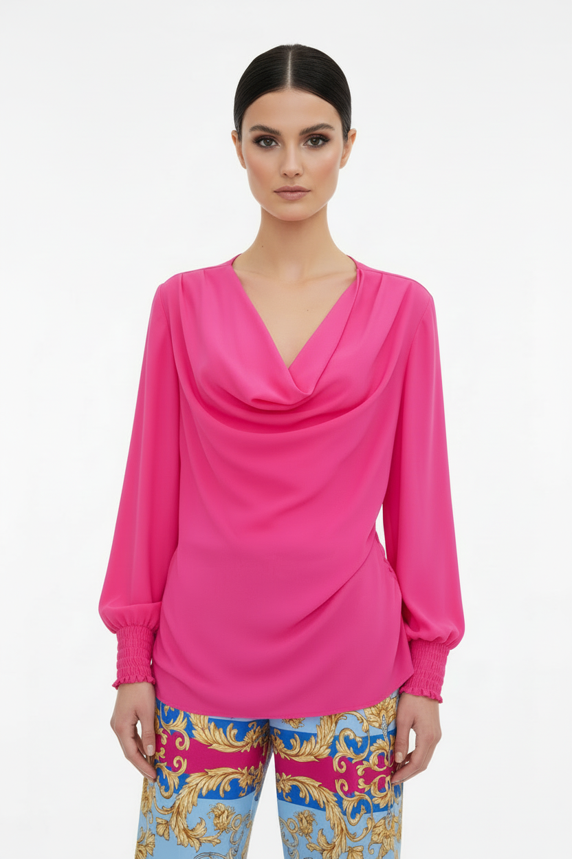 Nosecrets Camicia Fucsia Scollo a Scialle - Vista Frontale