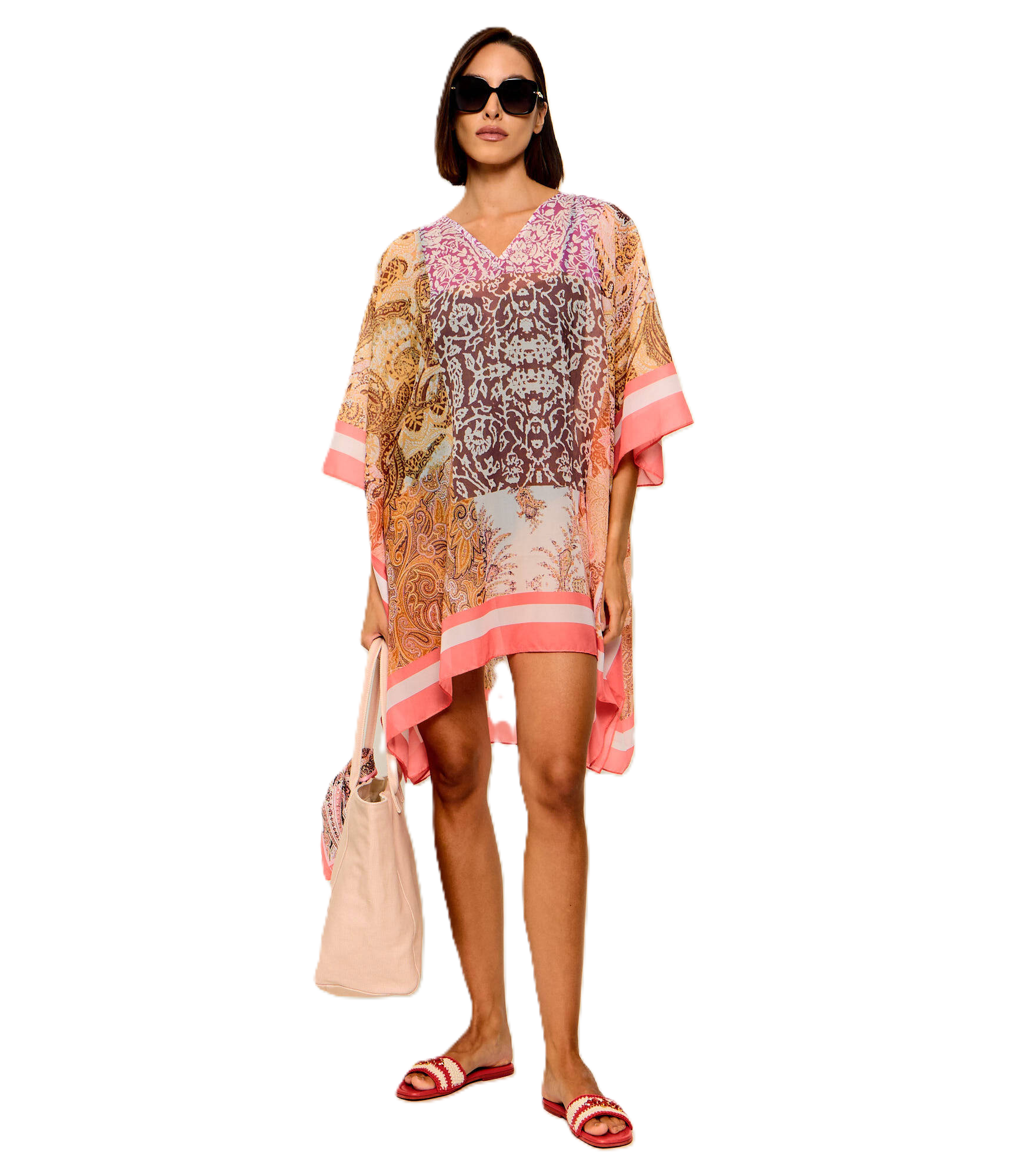 Liu Jo – Kaftano in Chiffon Stampato Multicolore Beige | VA6084