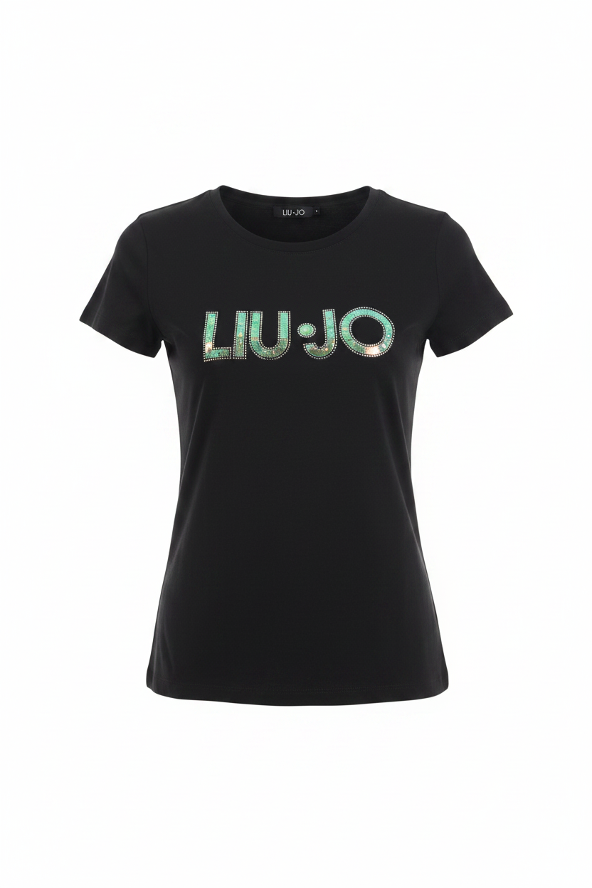 Liu Jo T-Shirt Basic Logo Strass 6169 Nero - Ghost Mannequin