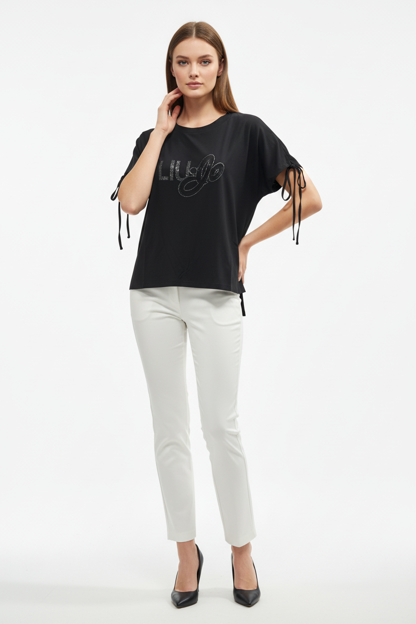 Liu Jo T-Shirt Maniche Coulisse Nero con modella