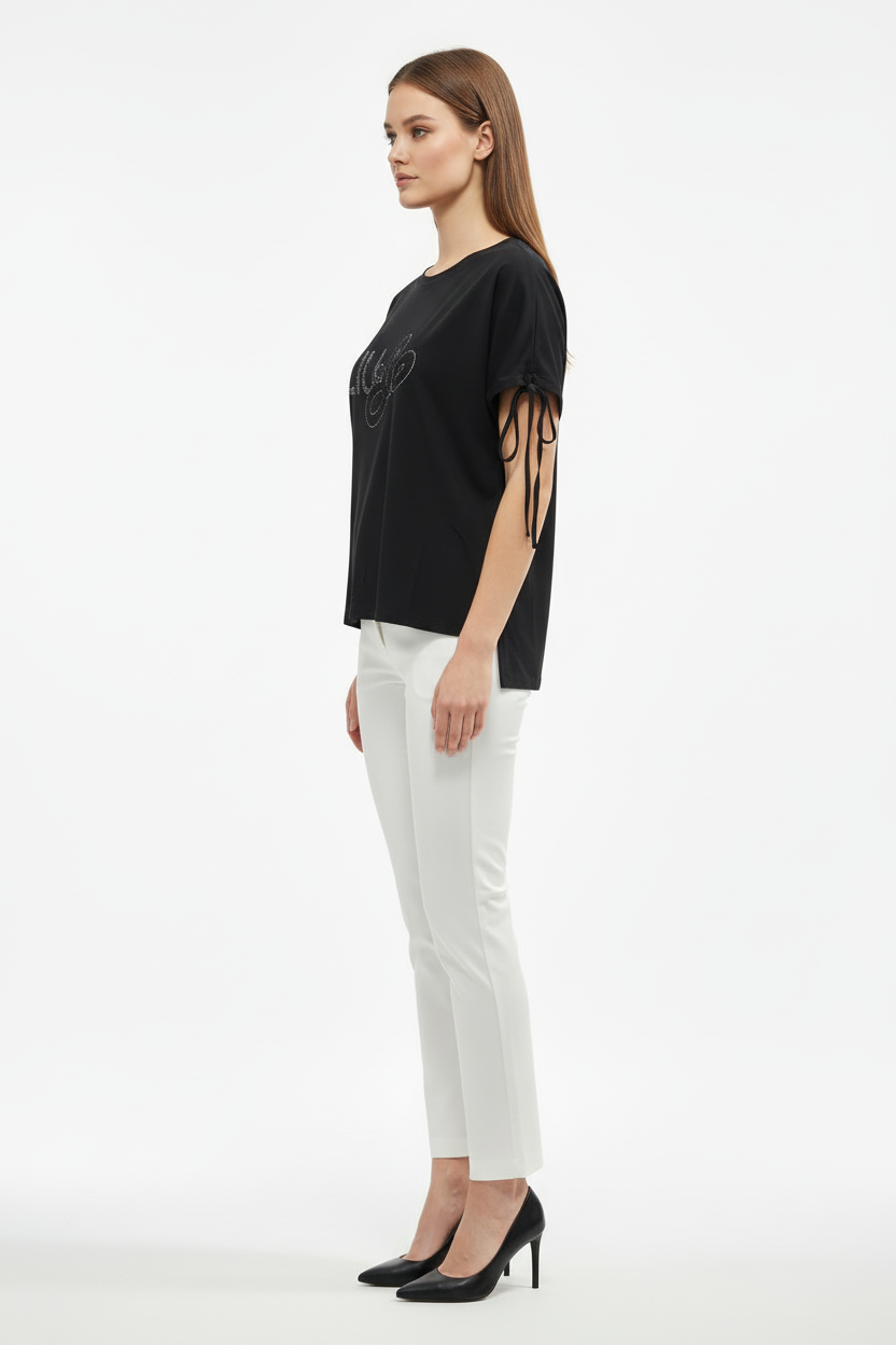 Liu Jo T-Shirt Maniche Coulisse Nero - vista laterale