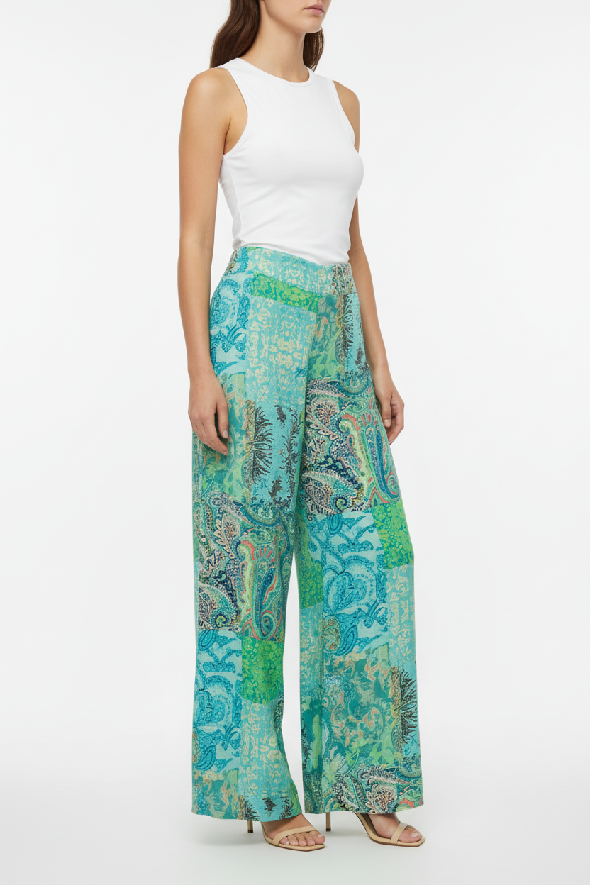 LiuJo Pantalone Palazzo Viscosa Cachemire Acqua con Modella