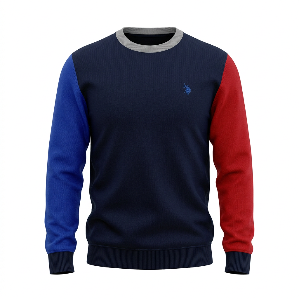 Maglione color block ghost mannequin con girocollo grigio e fondo navy