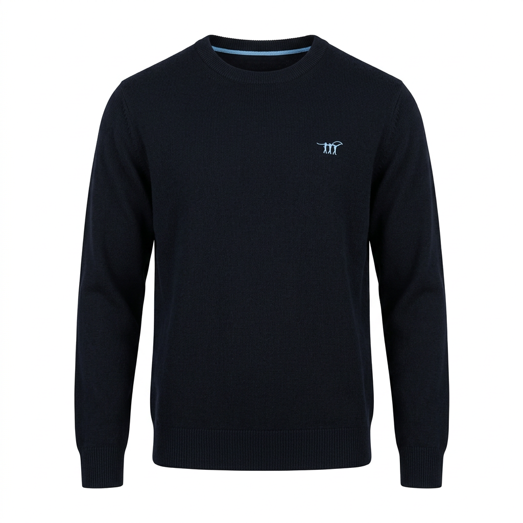Maglione navy ghost mannequin con bordino interno azzurro a contrasto