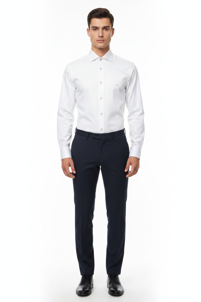 Michael Kors Camicia Uomo Poplin Stretch Bianco - Modello Bottoni Madreperla