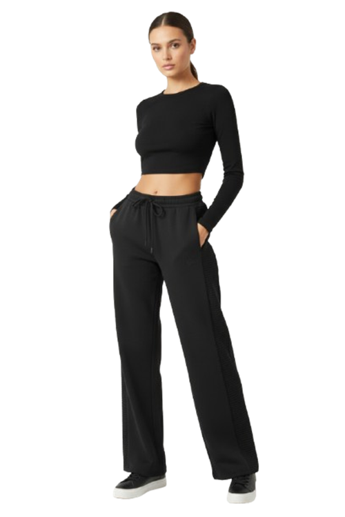 GUESS Pantalone Donna Palazzo Dora con Bande Laterale - Nero