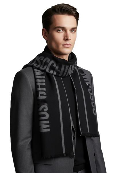 Moschino Sciarpa in Lana leggera Double face 50229 Nero/Grigio