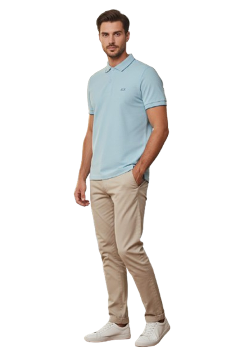 SUN68 Polo Uomo Small Stripes on Collar S/S Azzurro