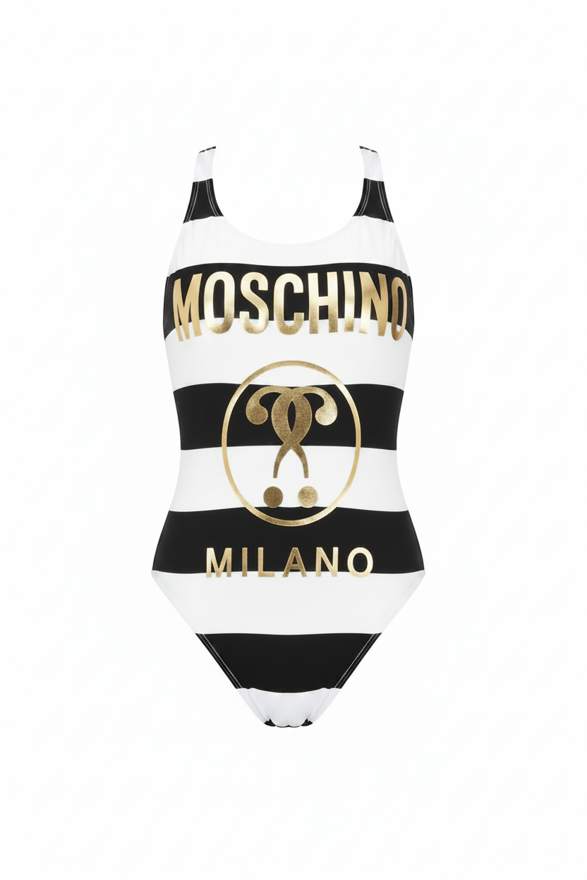 Moschino Costume One Piece Riga Bianco Nero - Bretelle Dritte v2