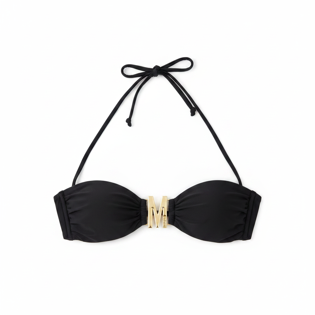 MOSCHINO Costume Top Bikini Nero Logo Oro - Flat Lay