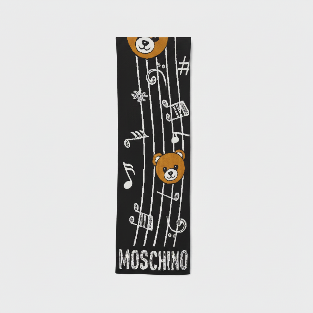 Moschino Sciarpa Teddy Bear Music Nera - Sfondo Bianco
