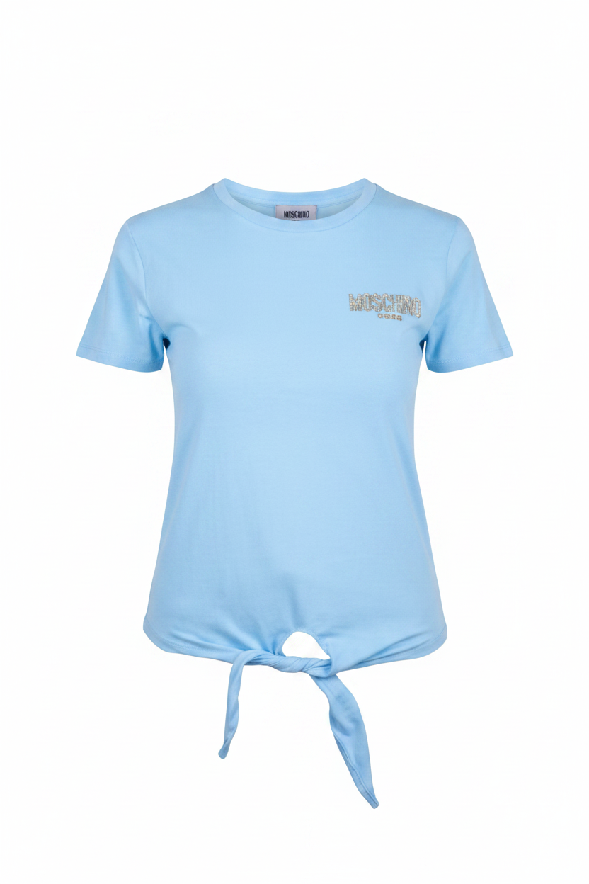Moschino T-Shirt A0711 Azzurro Cielo Stampa Oro Strass - Ghost Mannequin