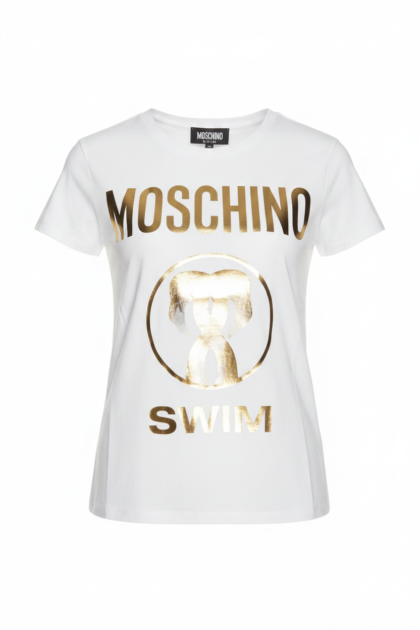 Moschino T-Shirt A1906 Stampa Gold Bianco - Ghost Mannequin