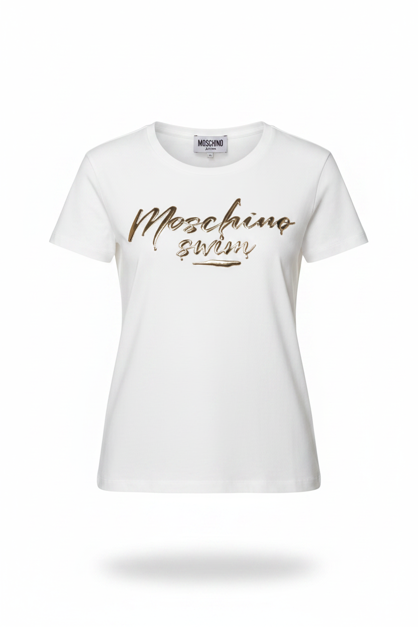 Moschino T-Shirt A1920 Logo Gold Bianco - Ghost Mannequin