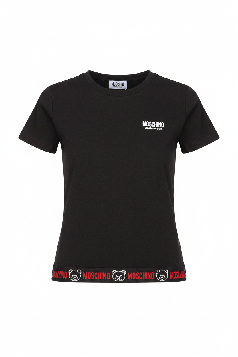 Moschino T-Shirt Nero Donna Banda Elastica Logata Orsetto - Ghost Mannequin
