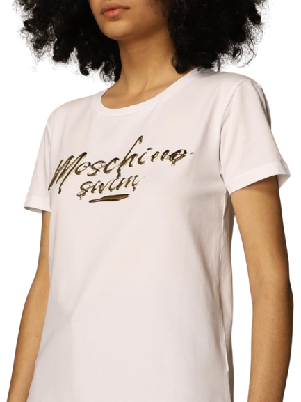 Moschino T-Shirt Donna A1920 – Logo Gold a Rilievo | Bianco