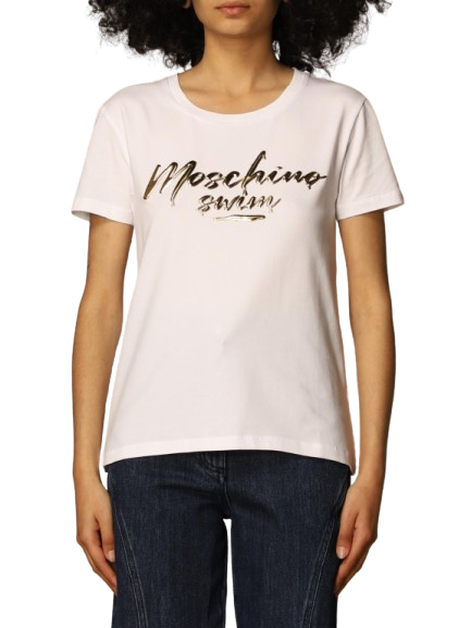 Moschino T-Shirt Donna A1920 – Logo Gold a Rilievo | Bianco