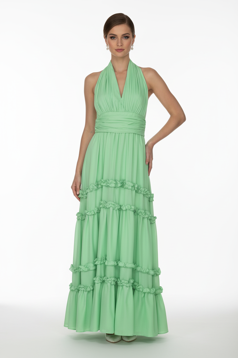 Nosecrets Abito lungo petali Verde lime con modella