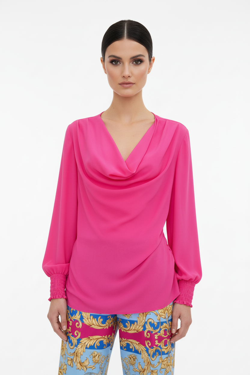 Nosecrets Camicia Fucsia Scollo a Scialle