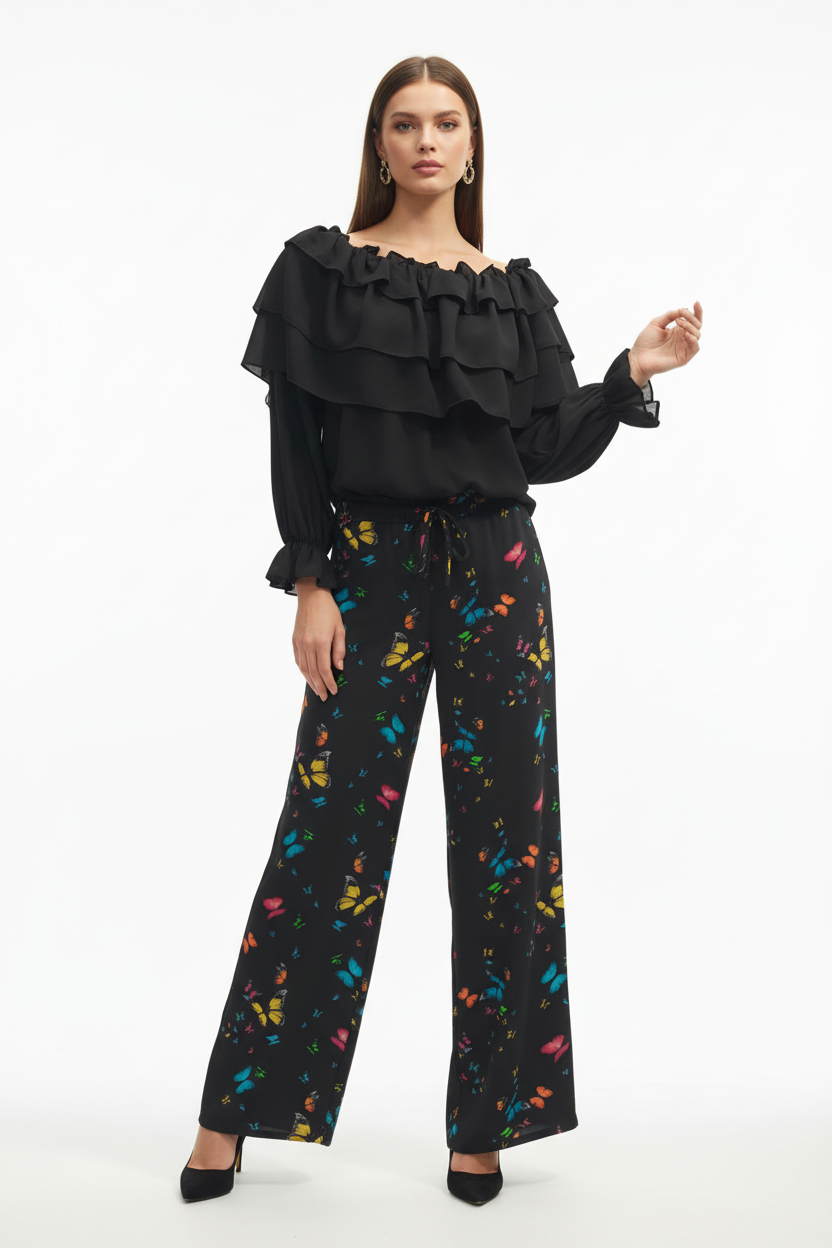 Nosecrets Pantalone Coulisse Farfalle con modella