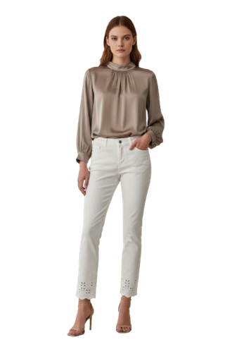 Nosecrets Pantalone Drill Ricamo Farfalle 231NS15 - Latte
