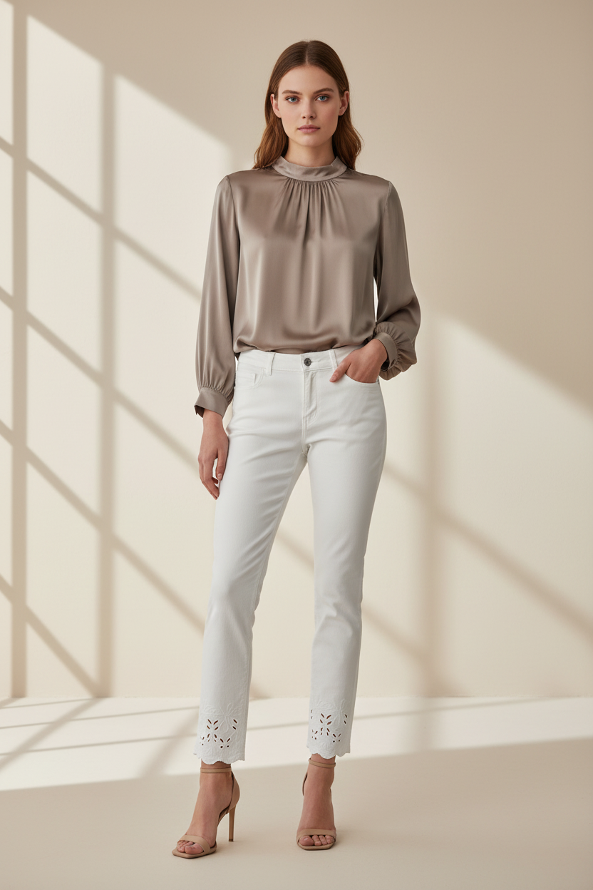 Nosecrets Pantalone Drill Ricamo Farfalle 231NS15 - Latte