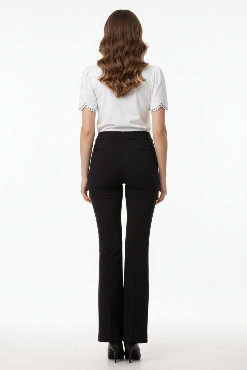 Nosecrets T-Shirt Onde Diamanti Latte retro con pantaloni neri a zampa