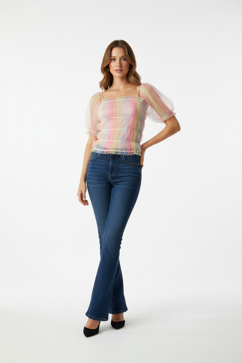 Nosecrets Top Tulle Arcobaleno con modella