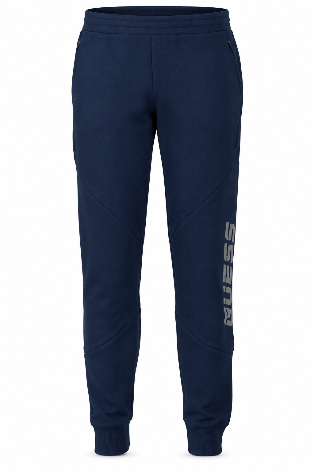 Pantaloni Guess navy in stile ghost mannequin su sfondo bianco