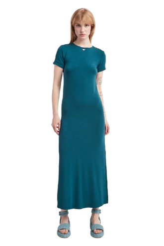 Emporio Armani Abito Lungo Donna Verde Tropicale in Viscosa Jersey