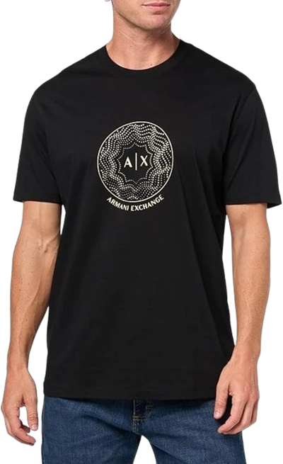Armani Exchange A|X T-Shirt da Uomo con Logo Circolare Nero e Oro
