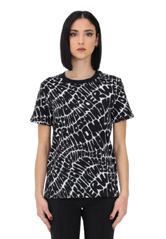 Moschino T-Shirt Donna Fantasia Logo Pattern a Manica Corta Nero/Bianco