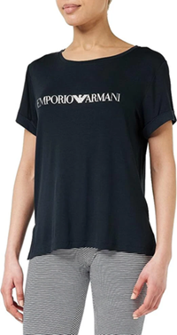 Emporio Armani T-Shirt Donna in Viscosa Jersey Nero Logo Silver