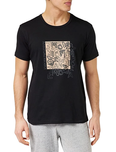 Emporio Armani T-Shirt Uomo Graphic Patterns Crew Neck Nero