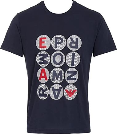 Emporio Armani T-Shirt Uomo Blu con Micropattern