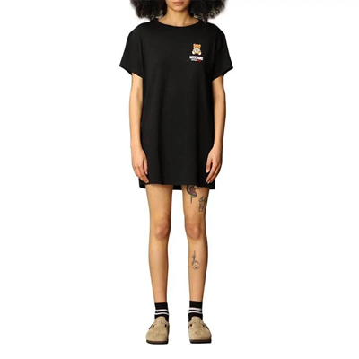 Moschino Abito Donna Nero Corto Maxi T-Shirt Teddy Bear