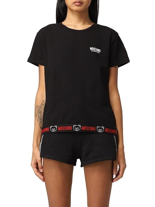 Moschino T-Shirt Nero Donna – Banda Elastica Logata con Orsetto