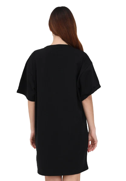 Moschino Abito Corto Over Nero da Donna con Stampa Logo Strass