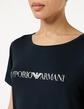 Emporio Armani T-Shirt Donna in Viscosa Jersey Nero Logo Silver