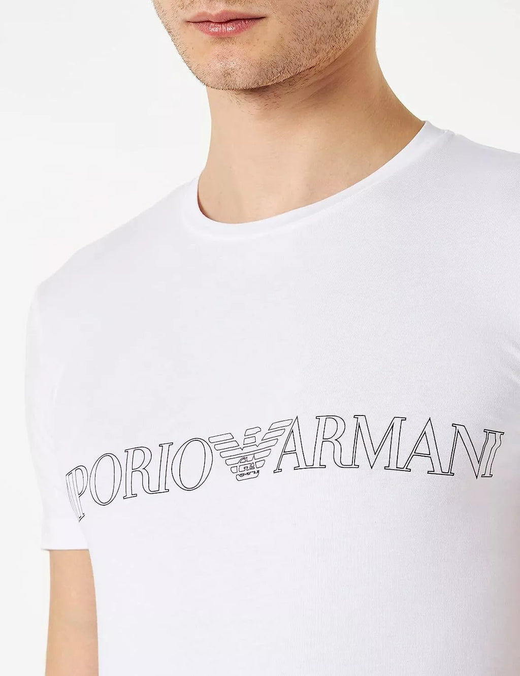 Emporio Armani T-Shirt Uomo Megalogo Stretch Cotton Organic Bianco