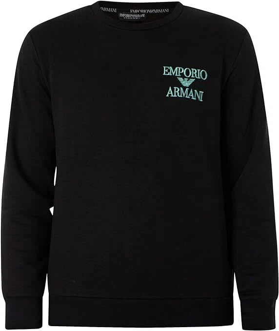 Emporio Armani Sweater Iconic Terry Felpa Logo Ricamo Nera Uomo