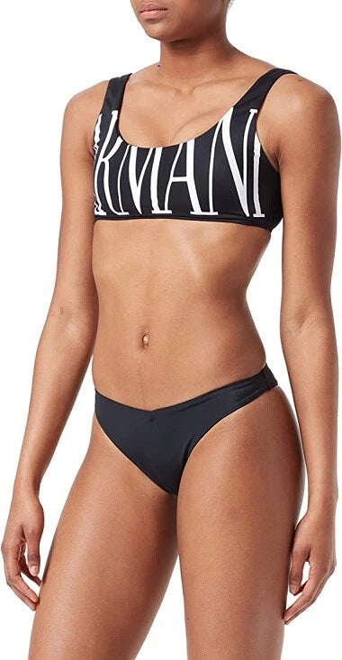 Emporio Armani Bikini Set Donna – Top & V-Brazilian Sustainable Bold Logo Lycra | Nero